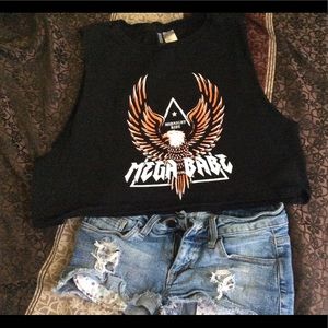 Crop top and cut off shorts